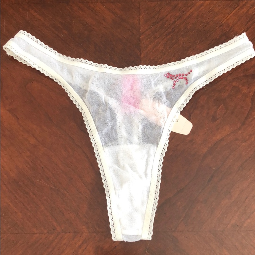 Pink Victoria’s Secret White bling Thong Size XS/S